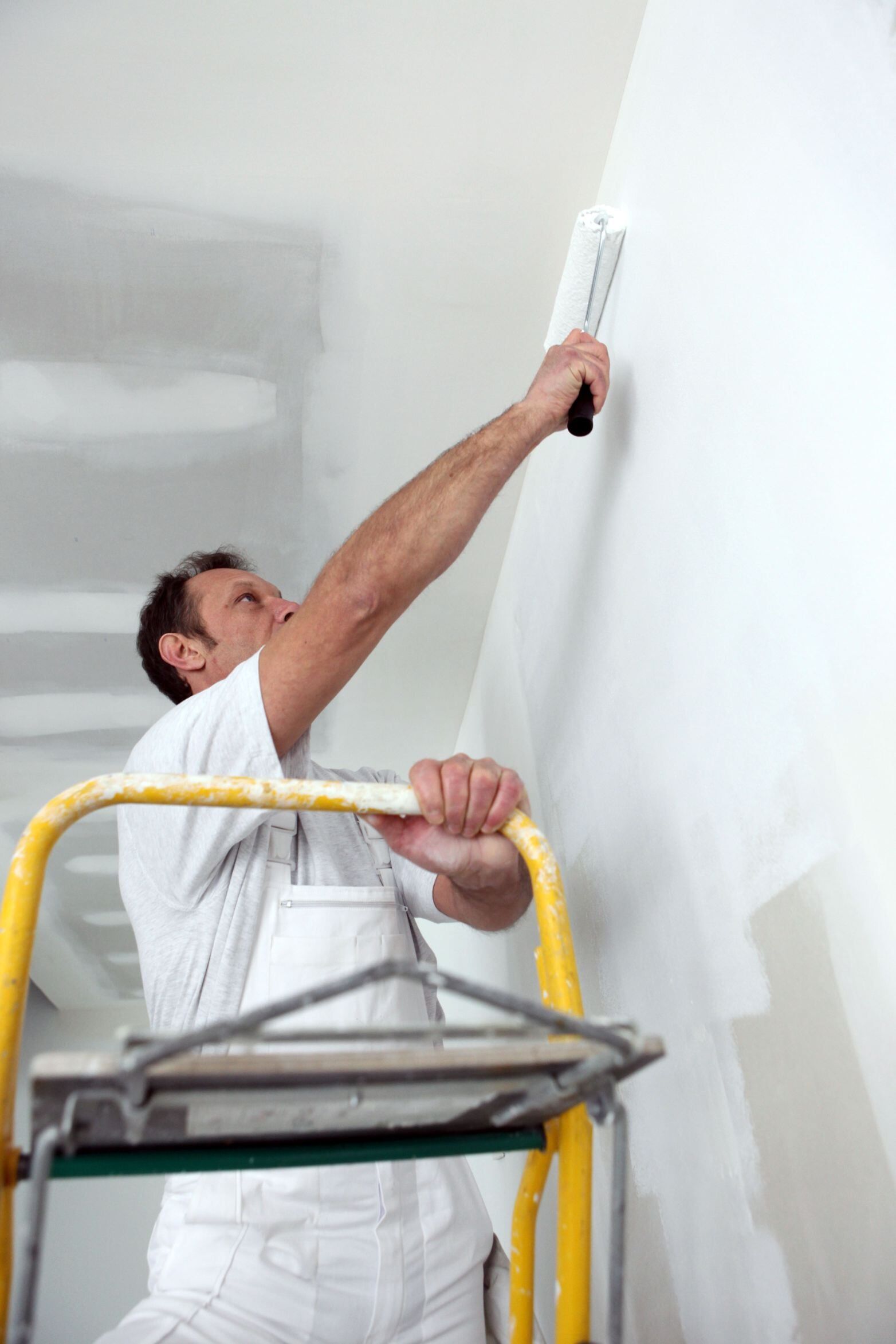 Man Painting The Wall Standing on a Ladder — Painters in Mackay