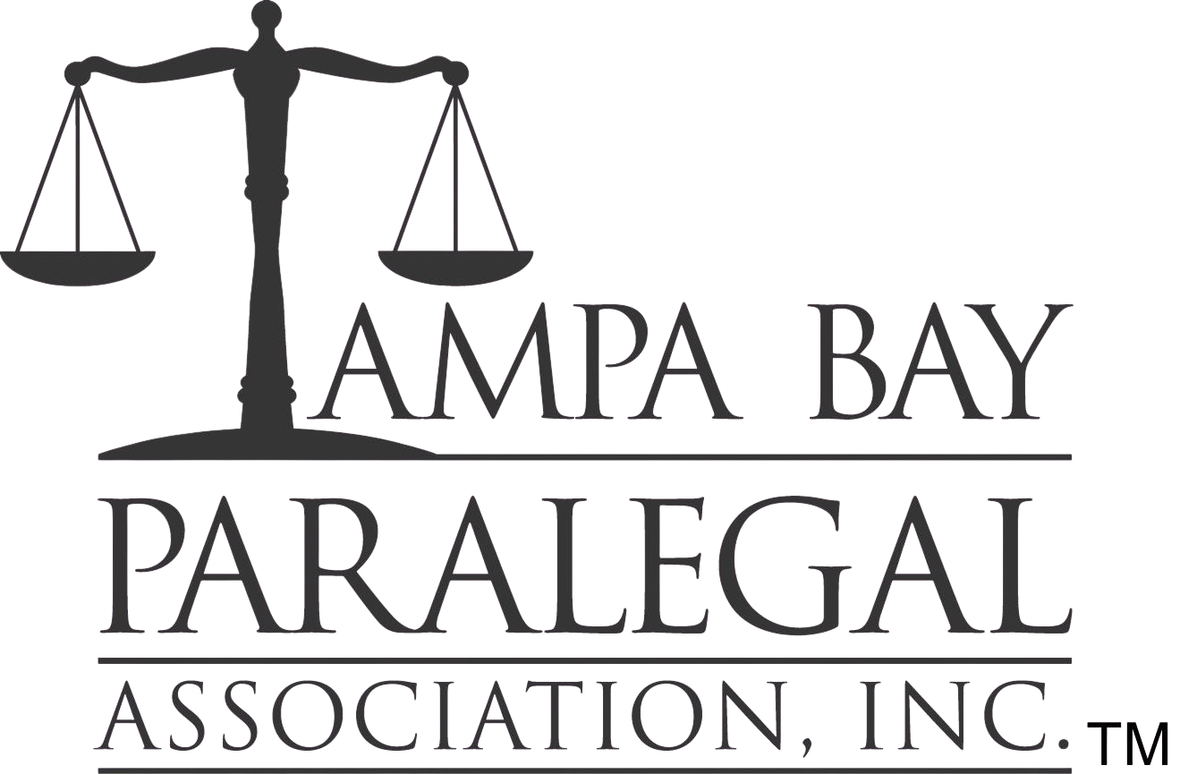 Logo of the Tampa Bay Paralegal Association, Inc., featuring scales of justice.
