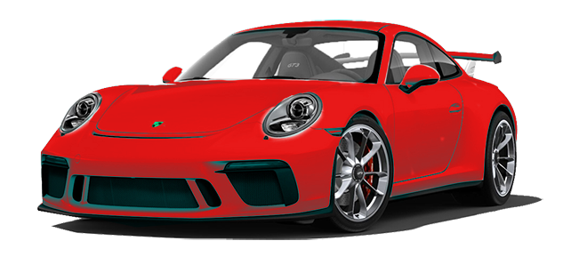 Red Porsche 911 sports car with silver wheels.