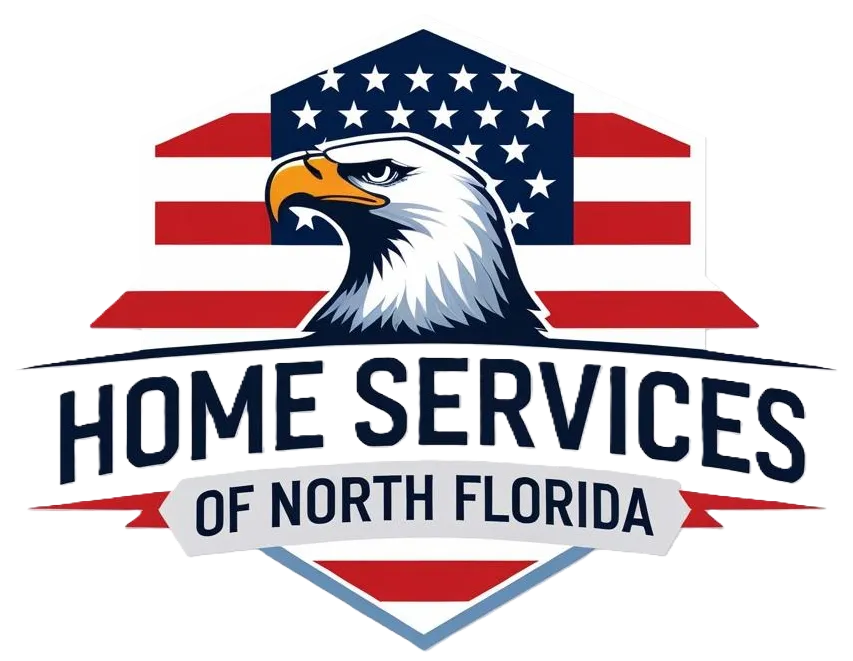 Home Services of North Florida logo with eagle over red, white, and blue stripes