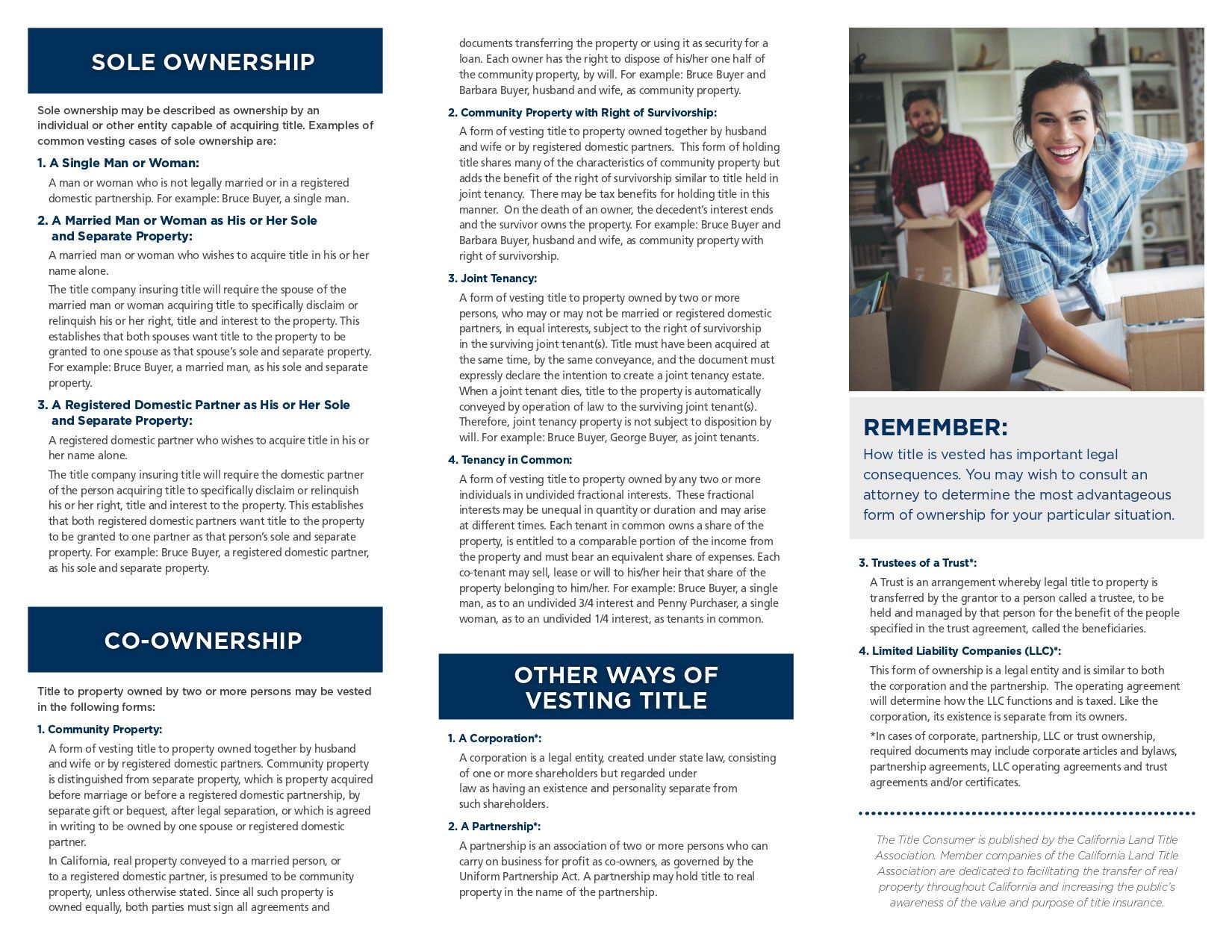 A brochure with a picture of a woman holding a box