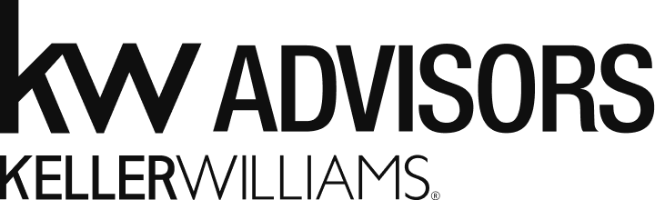 The logo for kw advisors keller williams is black and white.