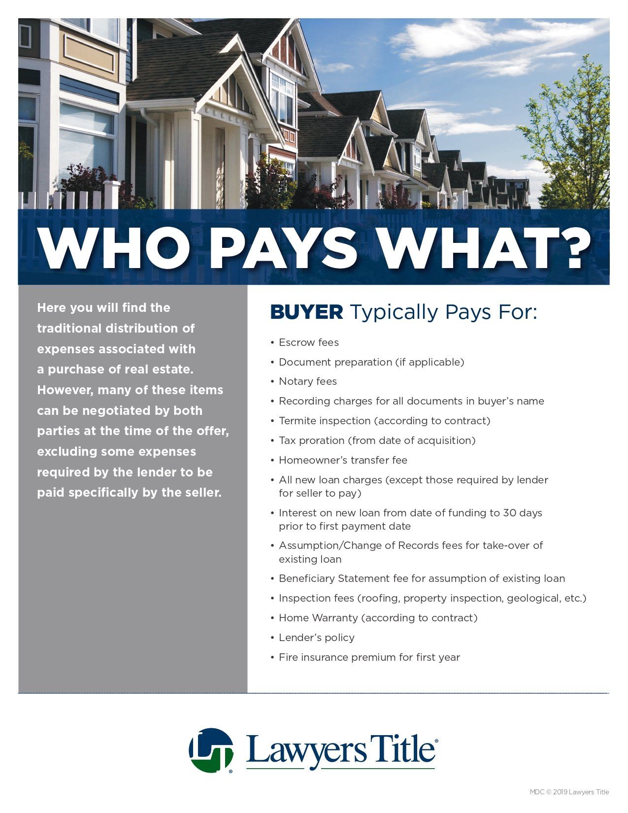 A flyer that says `` who pays what ? '' with a picture of a house on it.