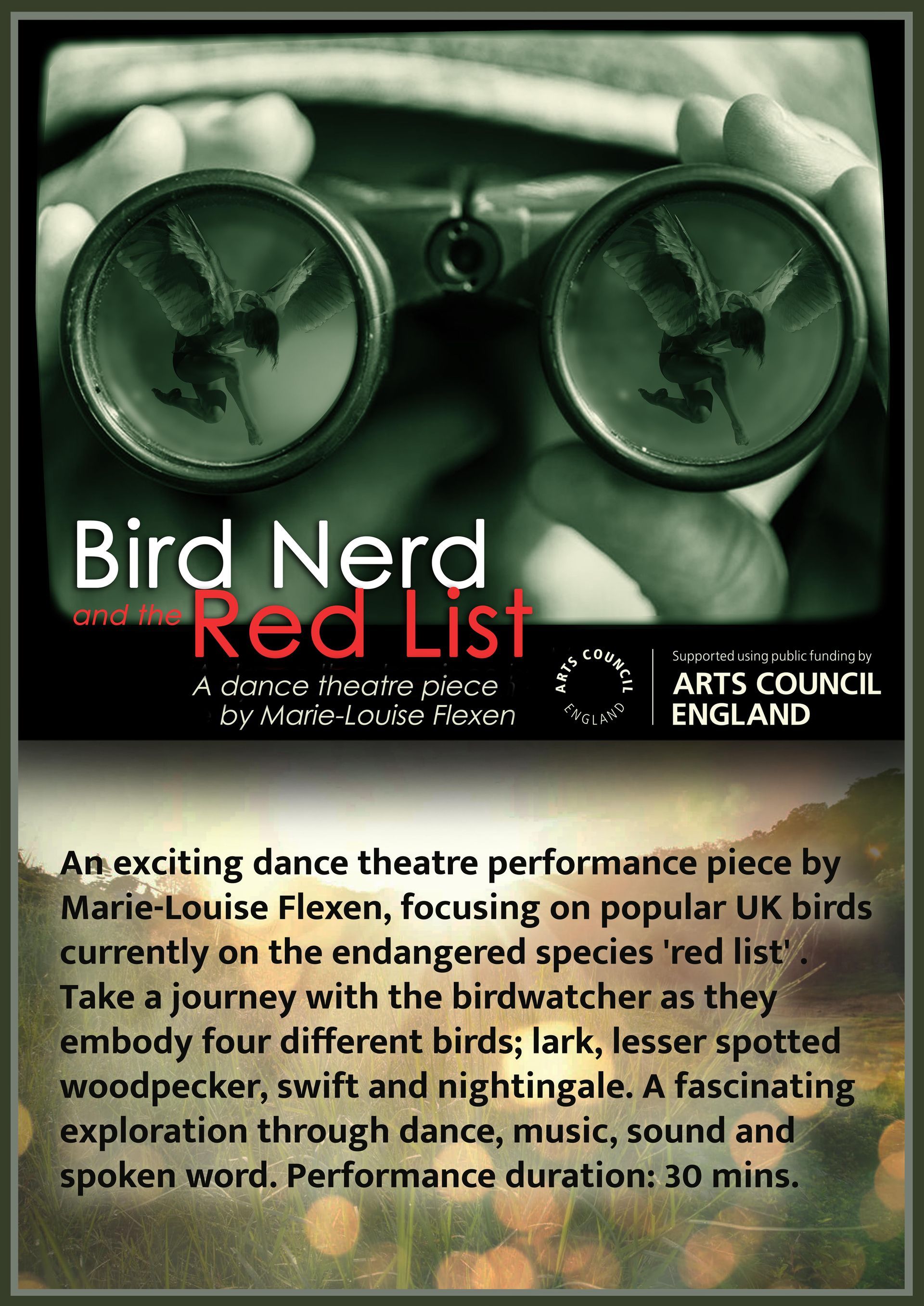 Bird nerd red list poster with binoculars and text about protecting avian species.