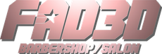 FADO barbershop/salon logo in pink gradient with star accents on white background