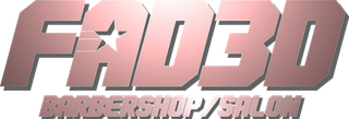 Stylized pink and gray logo reading “FARO BARBERSHOP/SALON”