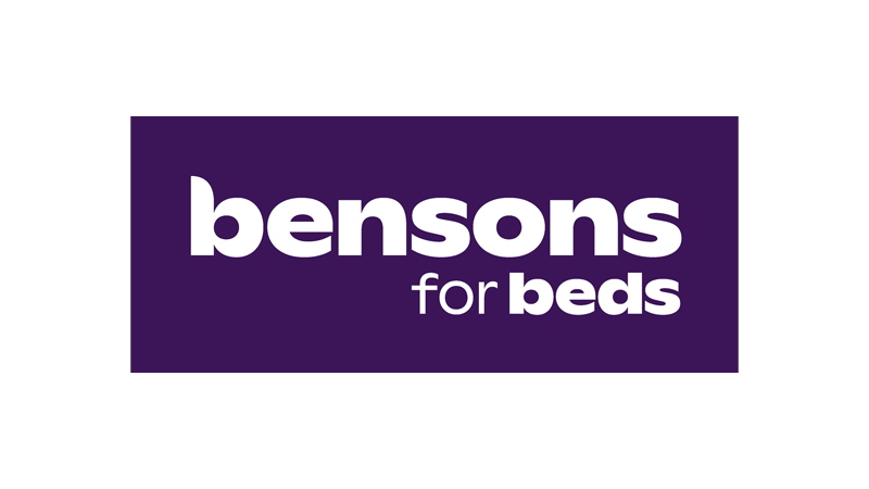 Bensons for Beds logo: white text on a purple rectangle.