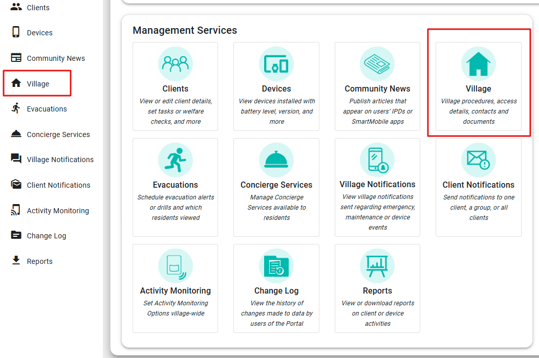 Setting up notifications for village managers in the managers' portal via the village button