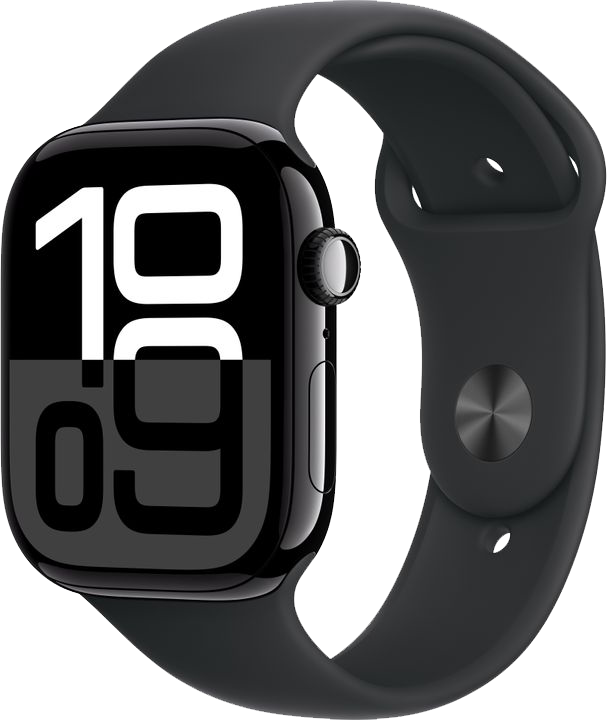 A black apple watch with the time of 10:09 on it