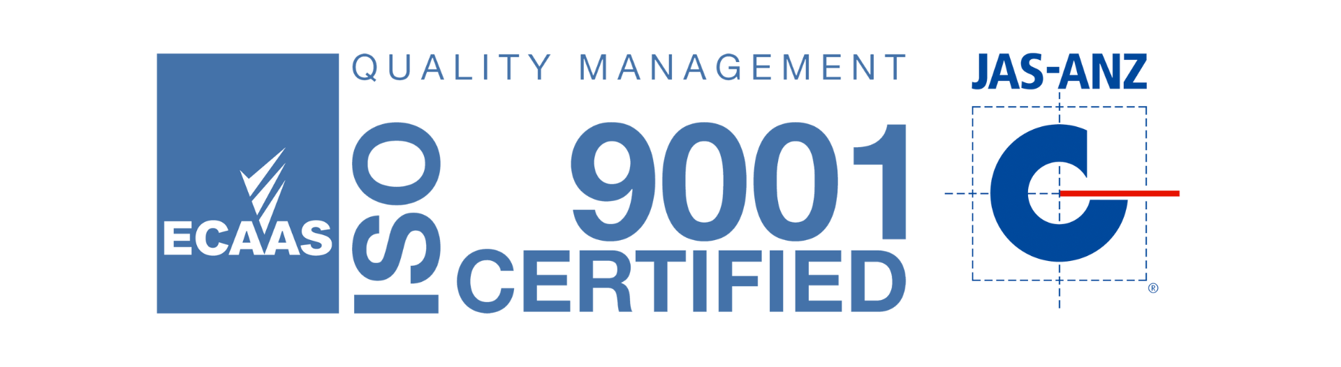 ISO 9001 certified logo with ECAAS and JAS-ANZ accreditation marks