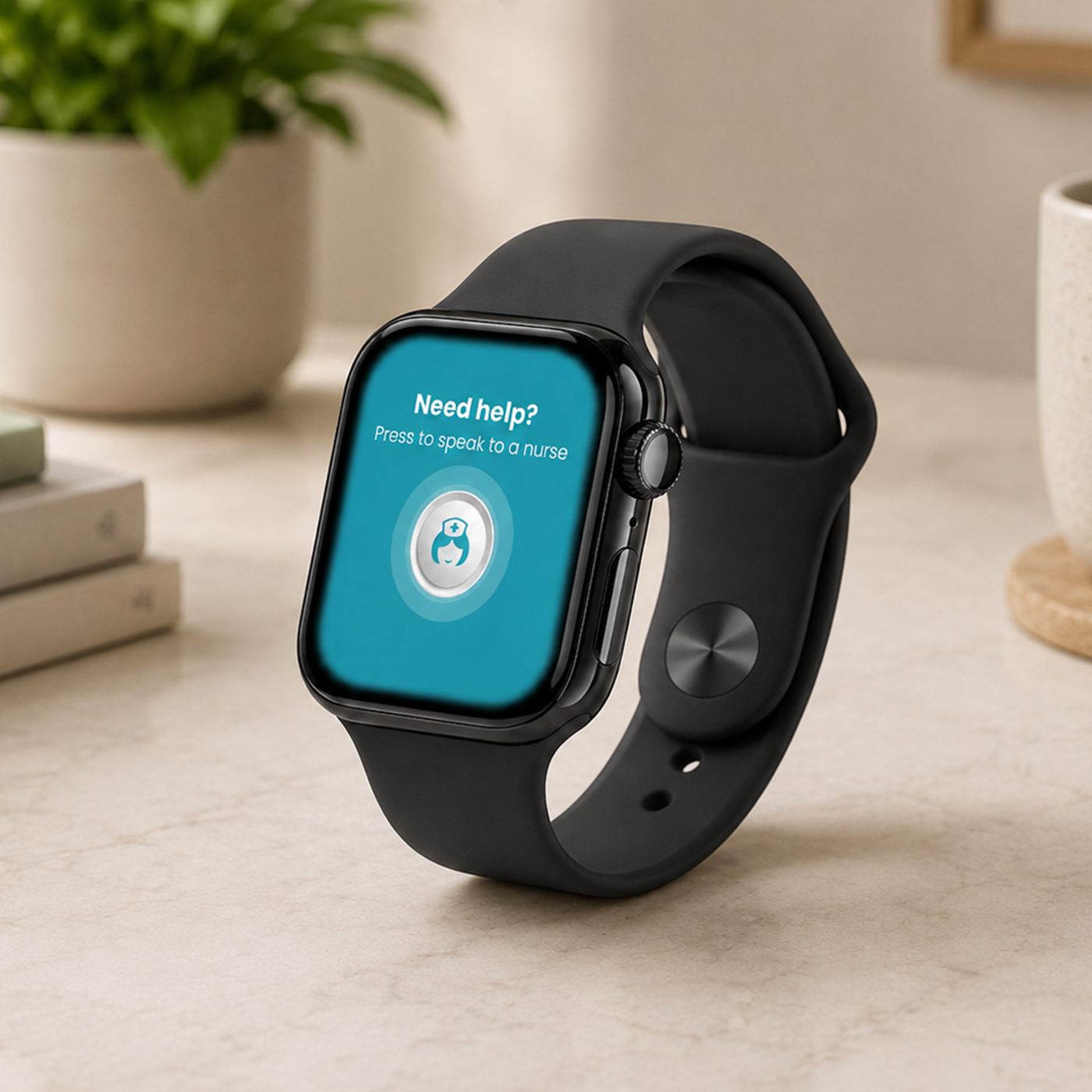 INS LifeGuardian Watch, an Apple Watch style personal alarm with SOS emergency button on screen