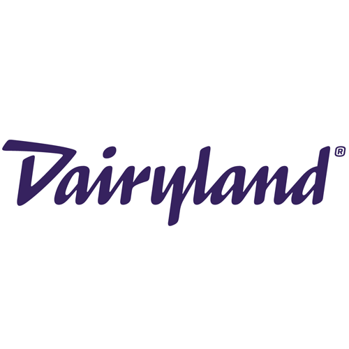 Dairyland logo in purple script on a white background.