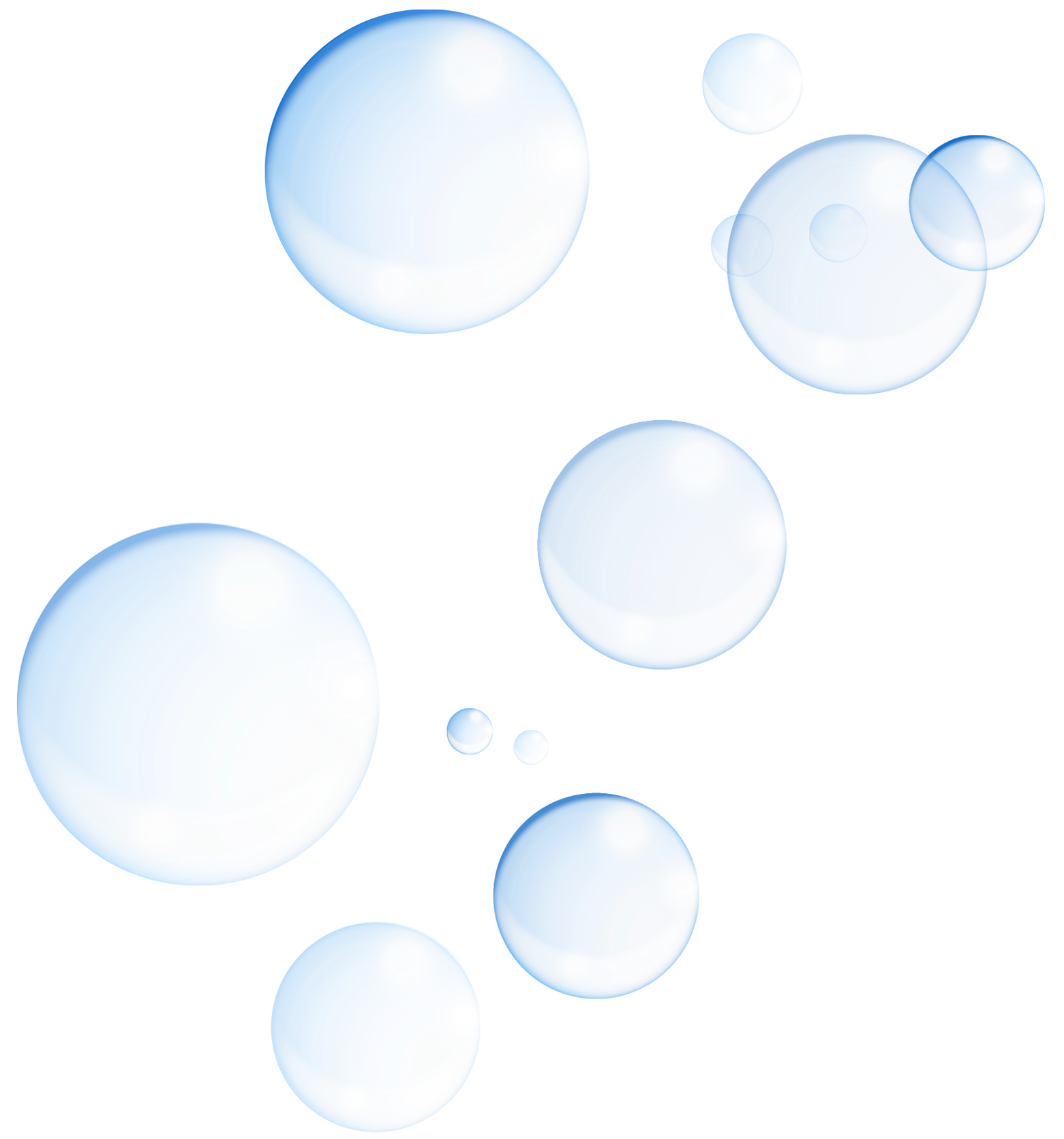 Several light blue bubbles floating against a white background.