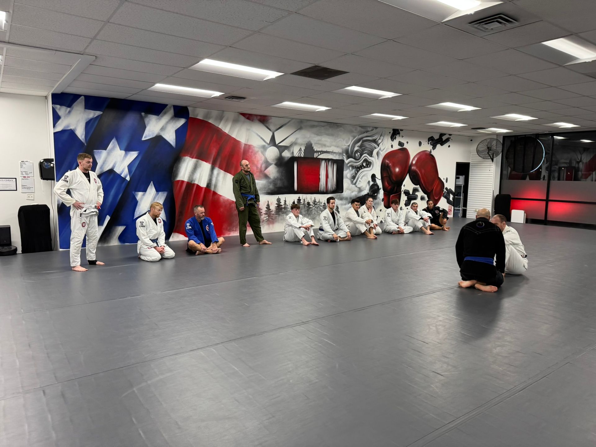 Adults practicing Jiu-Jitsu drills at Grit Jiu-Jitsu & Muay Thai Martial Arts in Spokane Valley, WA for focus