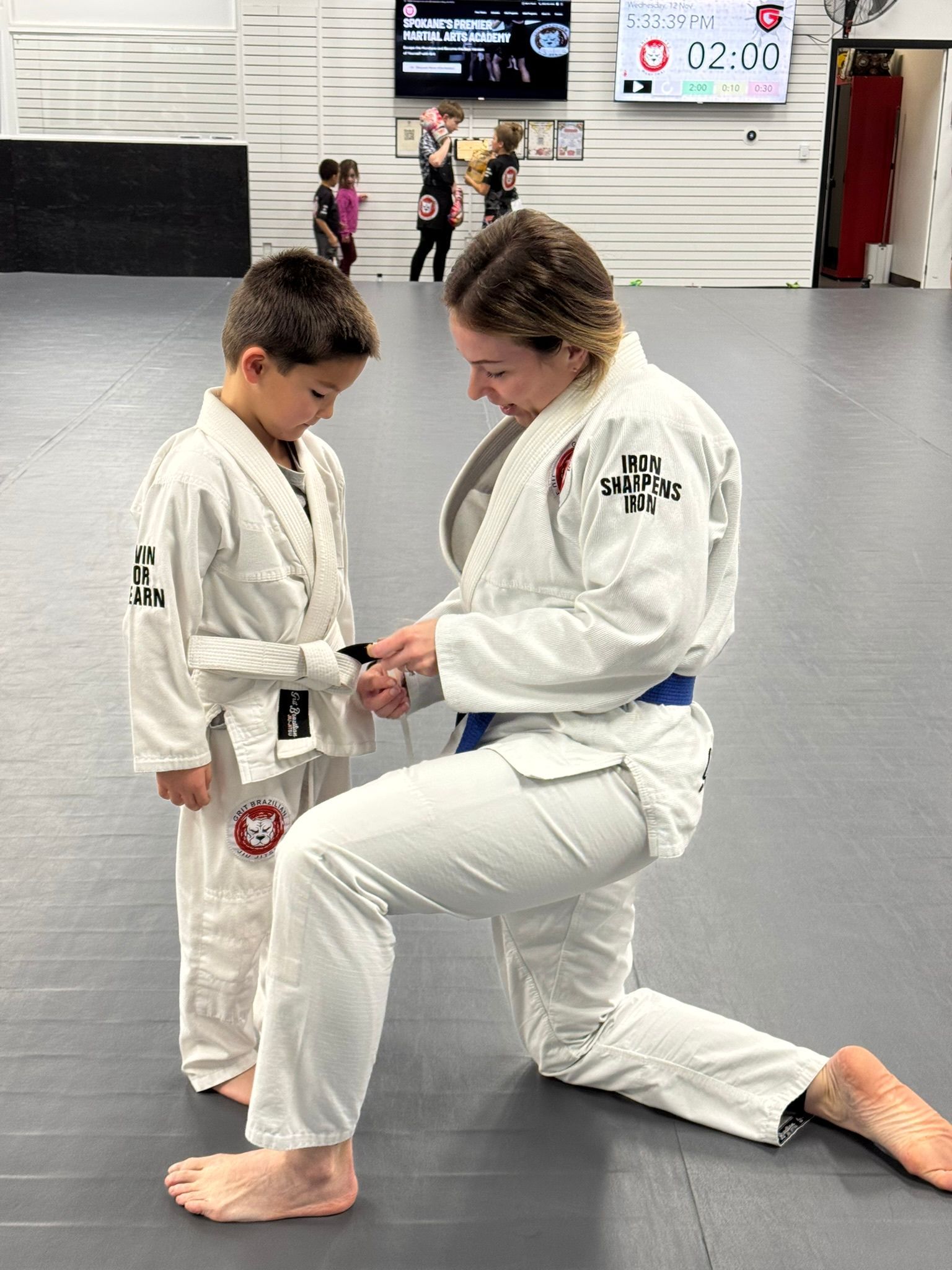 Kids practice Youth Jiu-Jitsu drills at Grit Jiu-Jitsu & Muay Thai Martial Arts in Spokane Valley, WA for confidence.