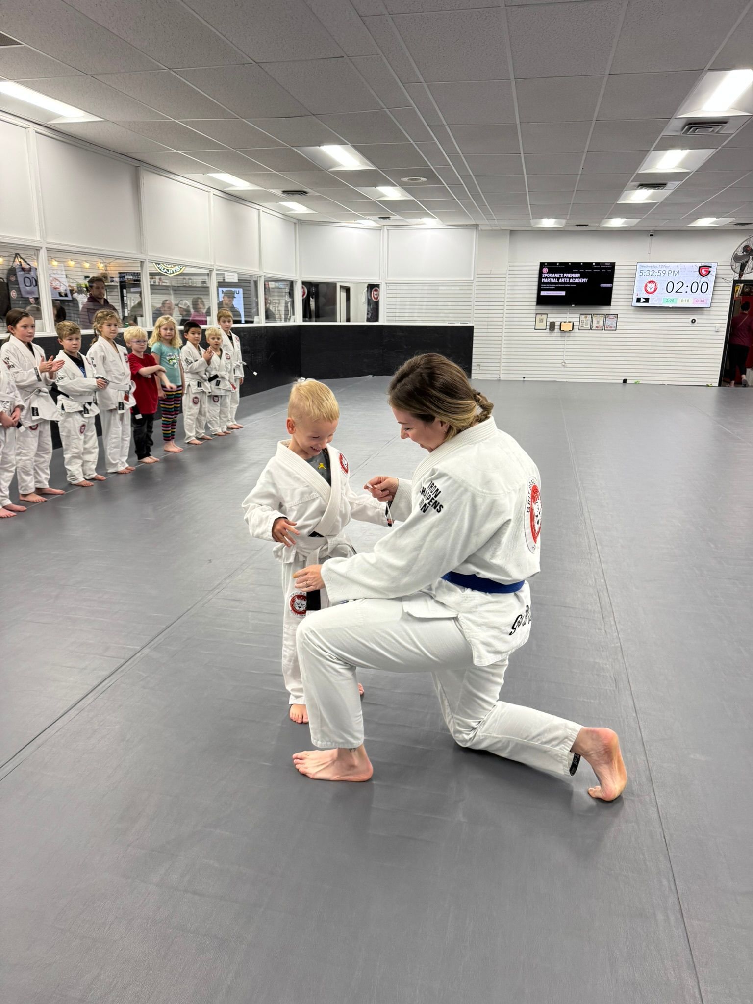 Kids practice Youth Jiu-Jitsu drills at Grit Jiu-Jitsu & Muay Thai Martial Arts in Spokane Valley, WA, building confidence.