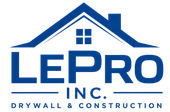 LEPRO Inc. logo with blue house roof, drywall & construction, est. 1984