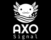 White axolotl logo above “AXO Signal” text on a black background