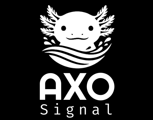 White axolotl logo above “AXO Signal” text on a black background