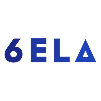 Blue stylized “6ELA” logo on a white background
