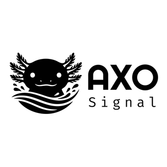 AXO Signal logo with a black axolotl face and stylized waves on a white background