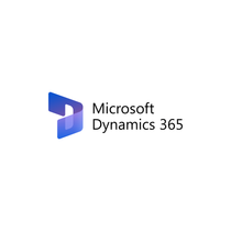 Microsoft Dynamics 365 logo with blue geometric icon and black text on a white background