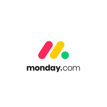 Monday.com logo with pink, yellow, and green shapes on a white background