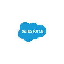 Salesforce blue cloud logo with white text on a white background