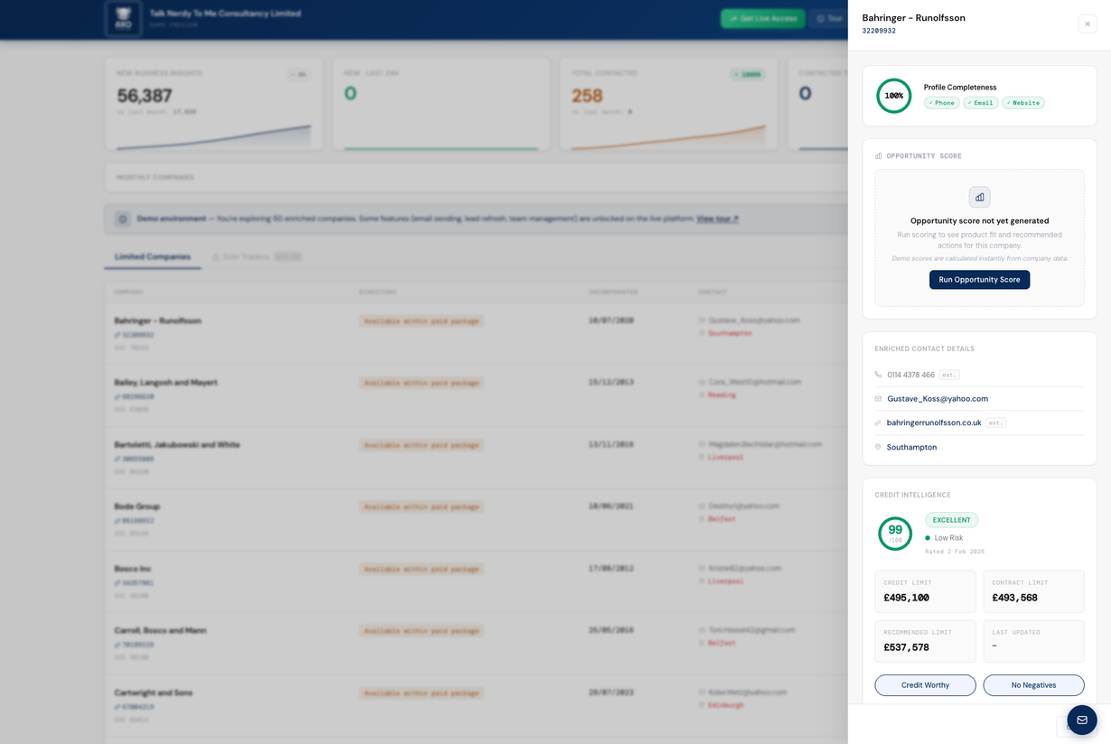 Web dashboard showing a list of records with status labels and action links in a table view