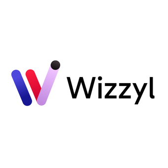 Wizzyl logo with a stylized purple-blue-pink “W” and black wordmark on a white background