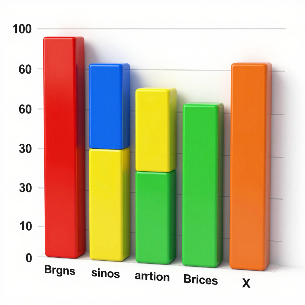 Colorful 3D bar chart with five labeled bars in red, blue, yellow, green, and orange.