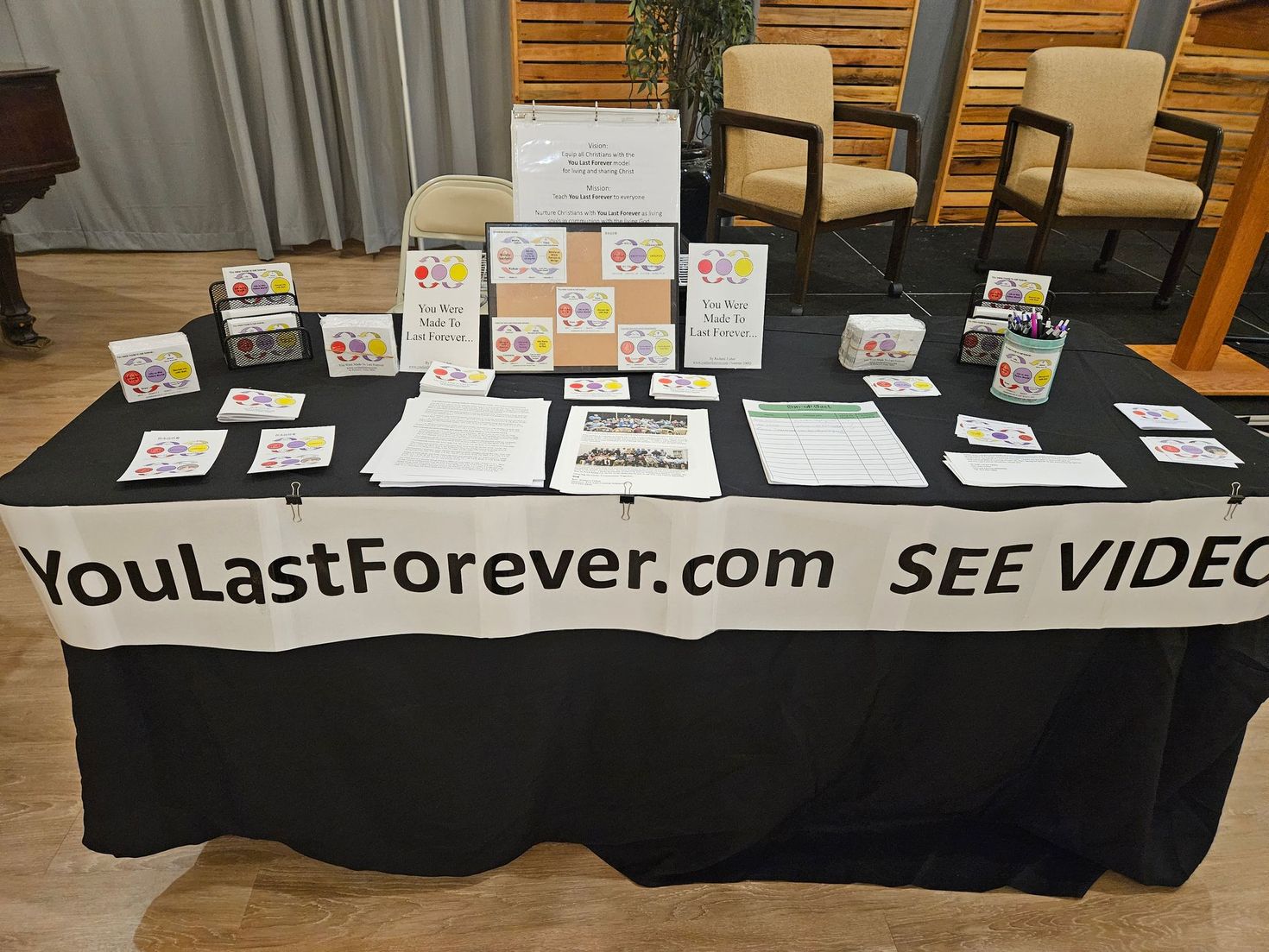 Booth at an event: table with