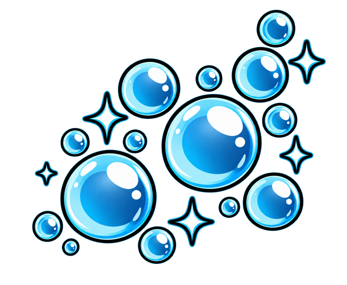 Blue bubbles and sparkles in a simple playful illustration