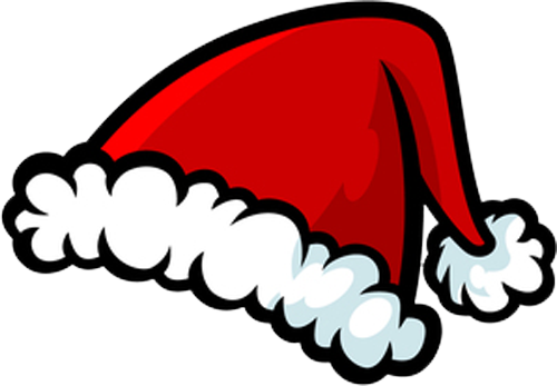 Red Santa hat with white fur trim and fluffy pom-pom on a transparent background