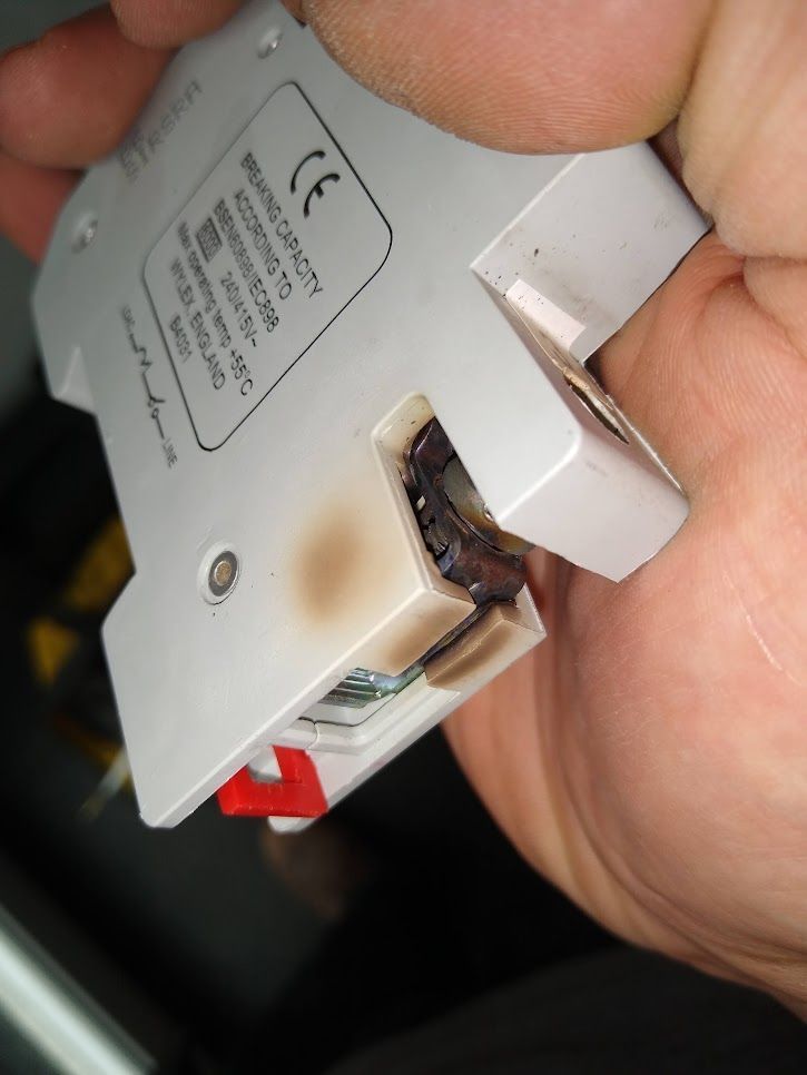 Overheated MCB , Found on a call out, over heated due to incorrect installation