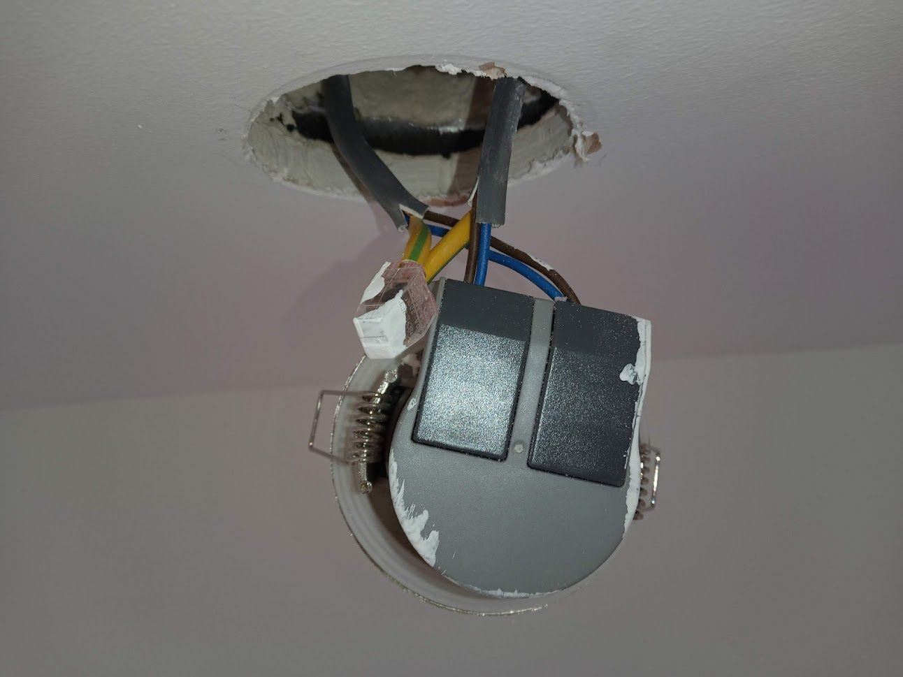 Downlight with single insulation exposed outside of the light fitting