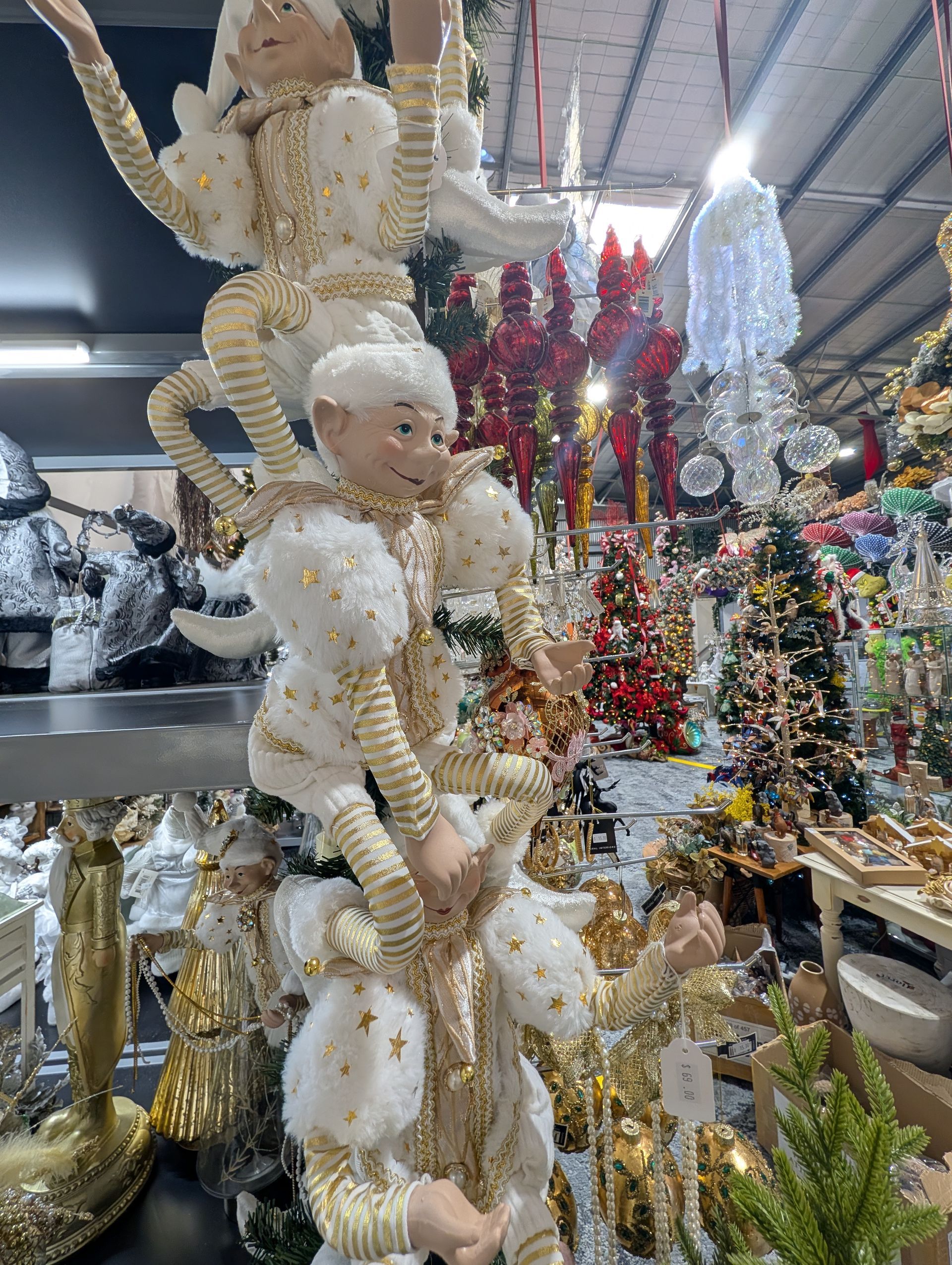 Christmas Aisle with White and Gold Angel and Reindeer Ornaments — Jingle Bell Christmas In Casino, NSW