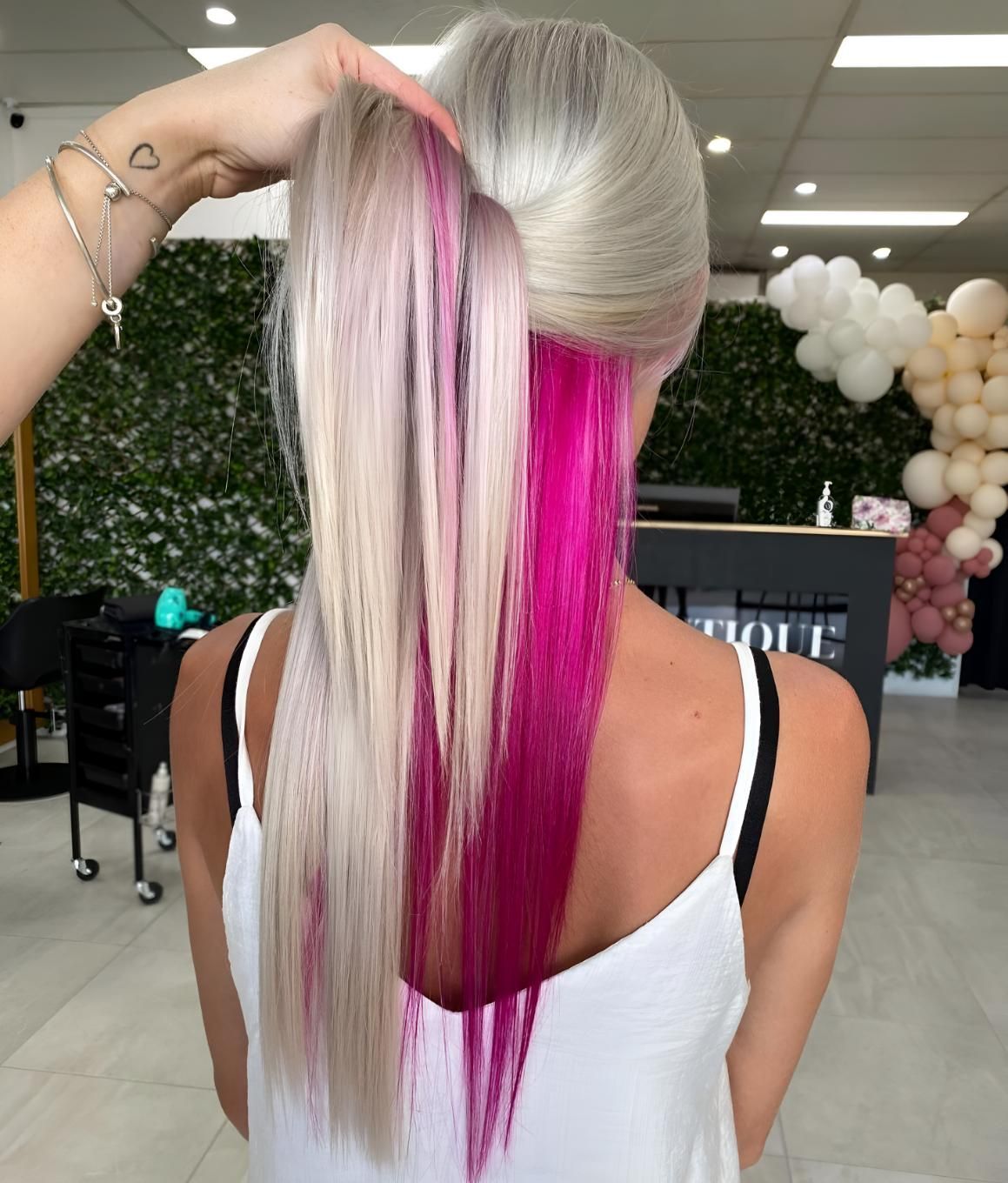 A Woman With Blonde And Pink Hair — Beautique Hair Lounge & Beauty Bar In Kelso, QLD