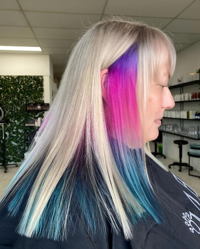 Long Blonde Hair With Pink And Blue — Beautique Hair Lounge & Beauty Bar In Condon, QLD