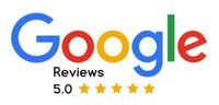 Google Reviews logo with 5.0 rating and five gold stars