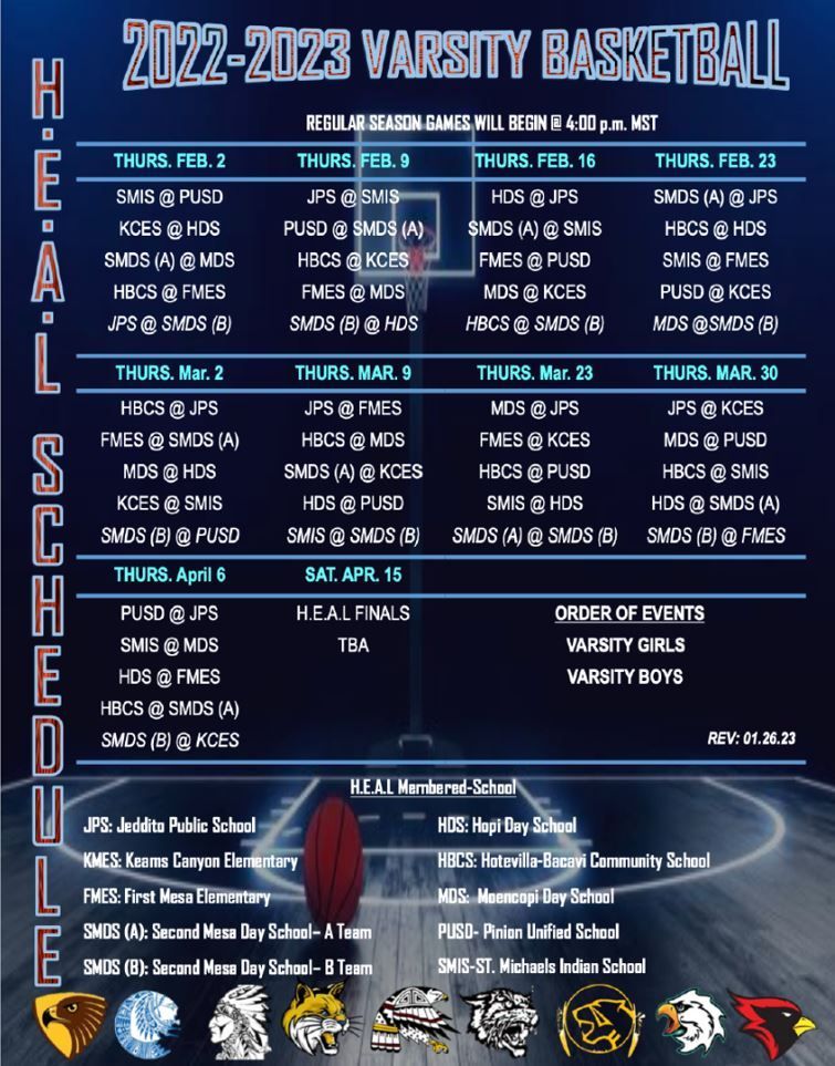 A schedule for the 2022-2023 varsity basketball season