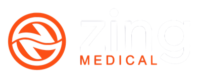 A logo for a company called zing medical