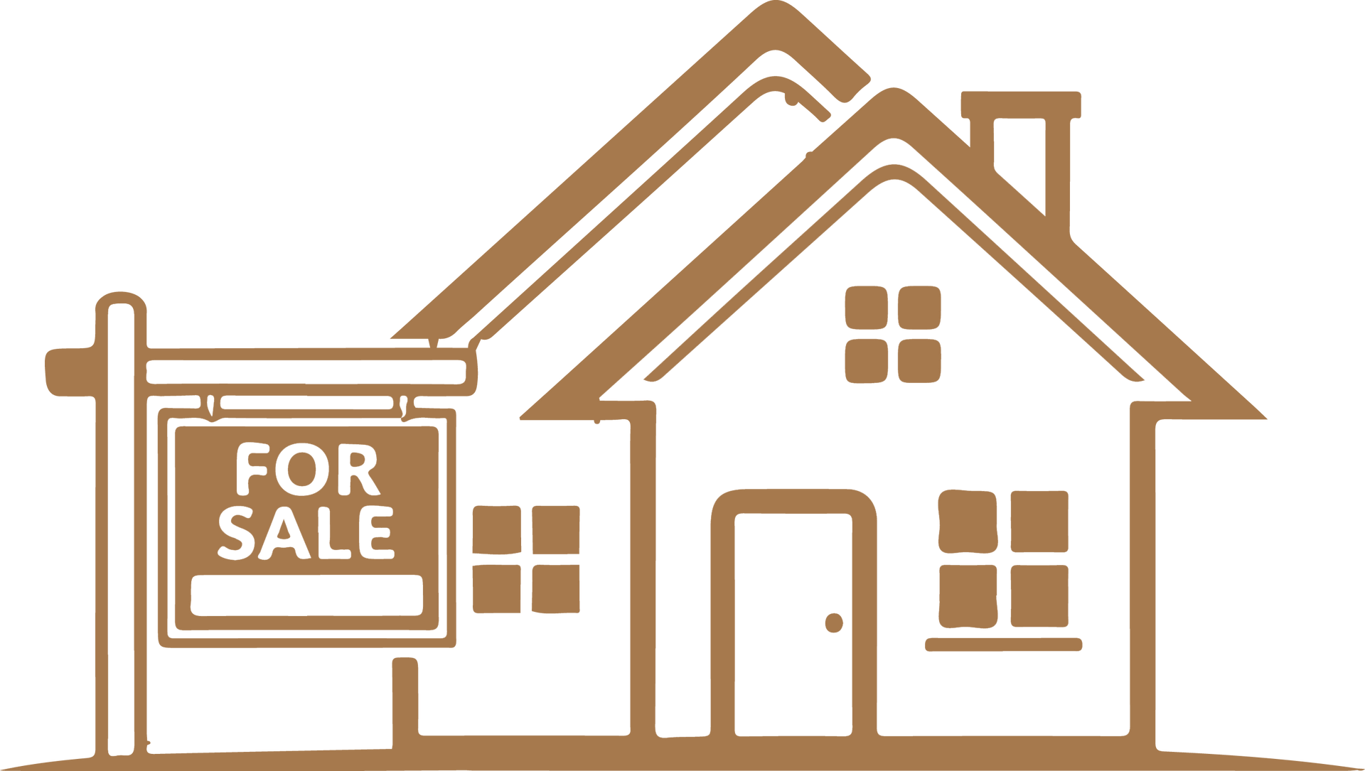 Brown house with a front porch and a “For Sale” sign in the yard