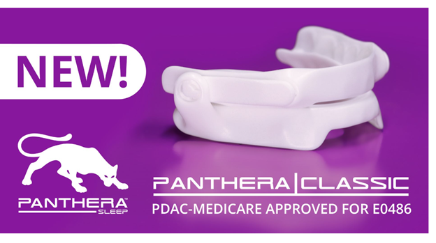 A picture of a panthera classic mouth guard on a purple background