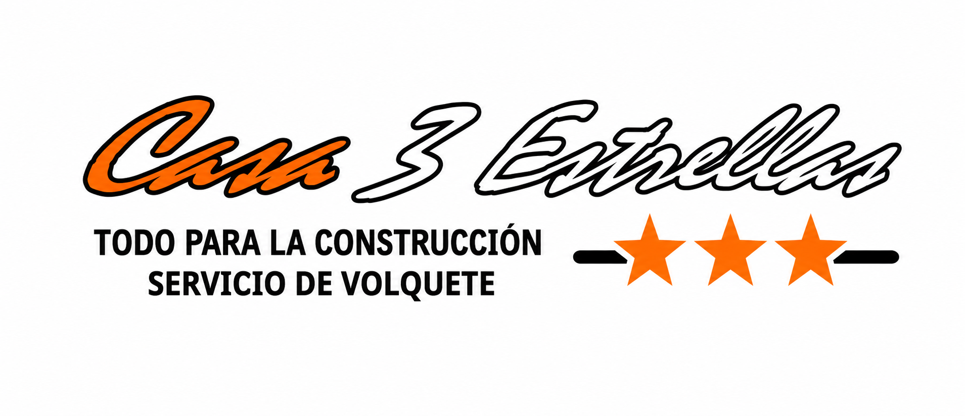 Logotipo de Casa 3 Estrellas con texto naranja y negro y tres estrellas naranjas.