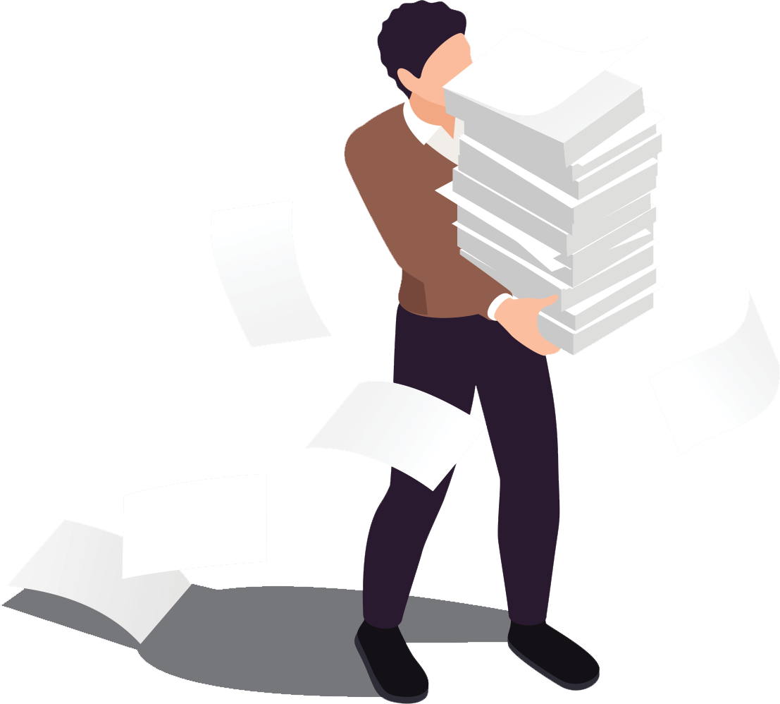 A man is holding a stack of papers in his hands.