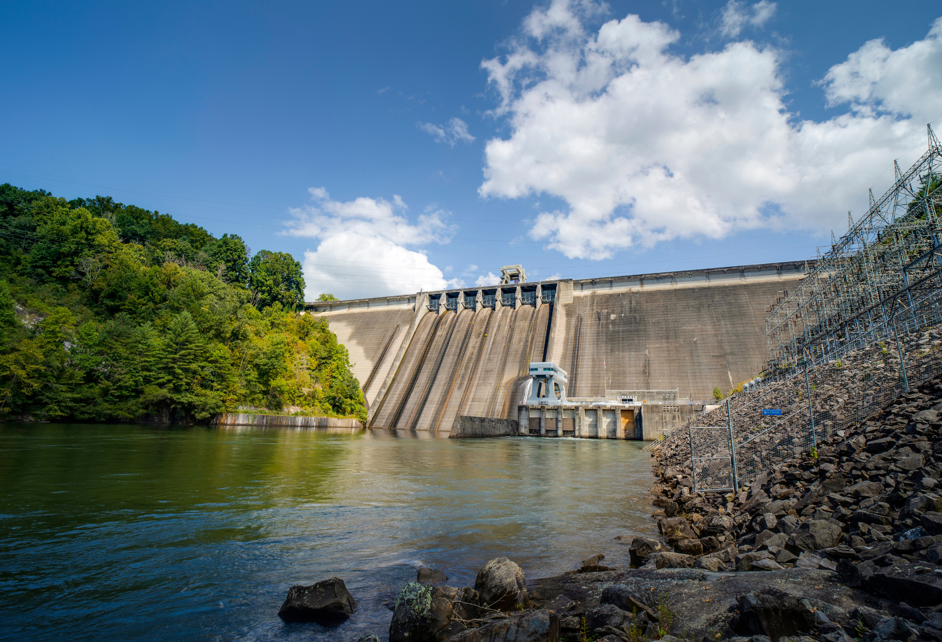 Dam behind a waterway