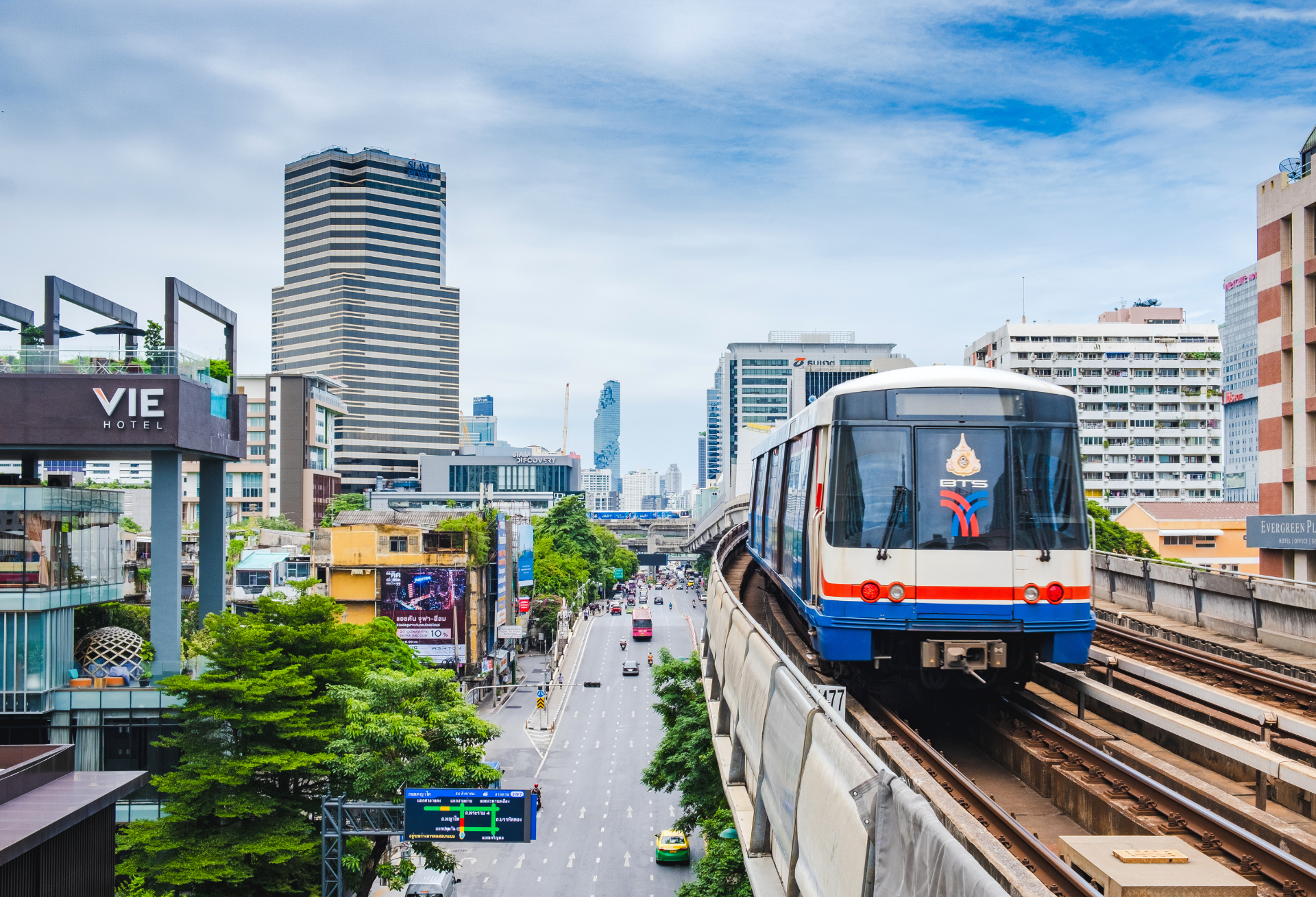 Transportion public train on rails.