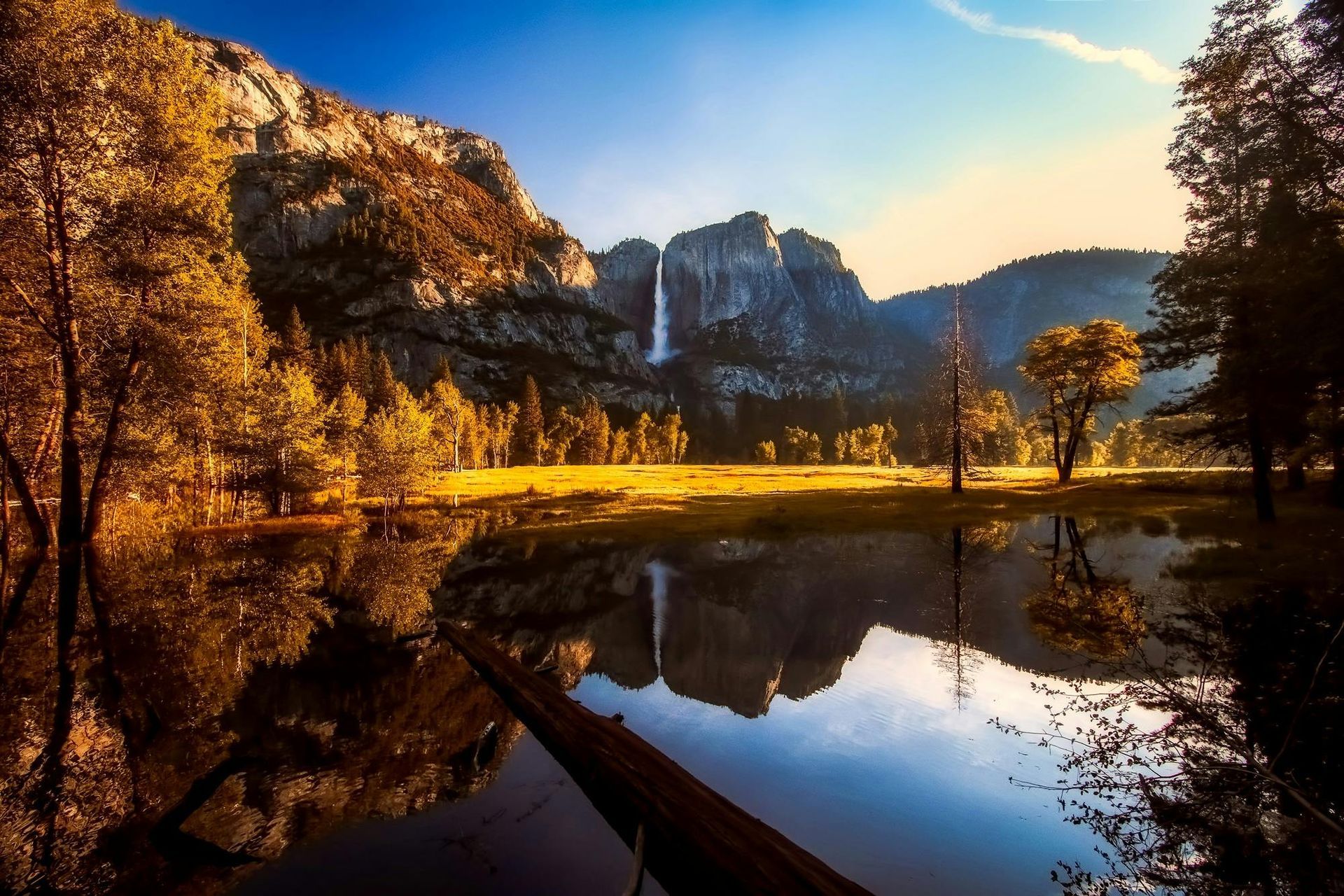 Waterway with mountains in the background