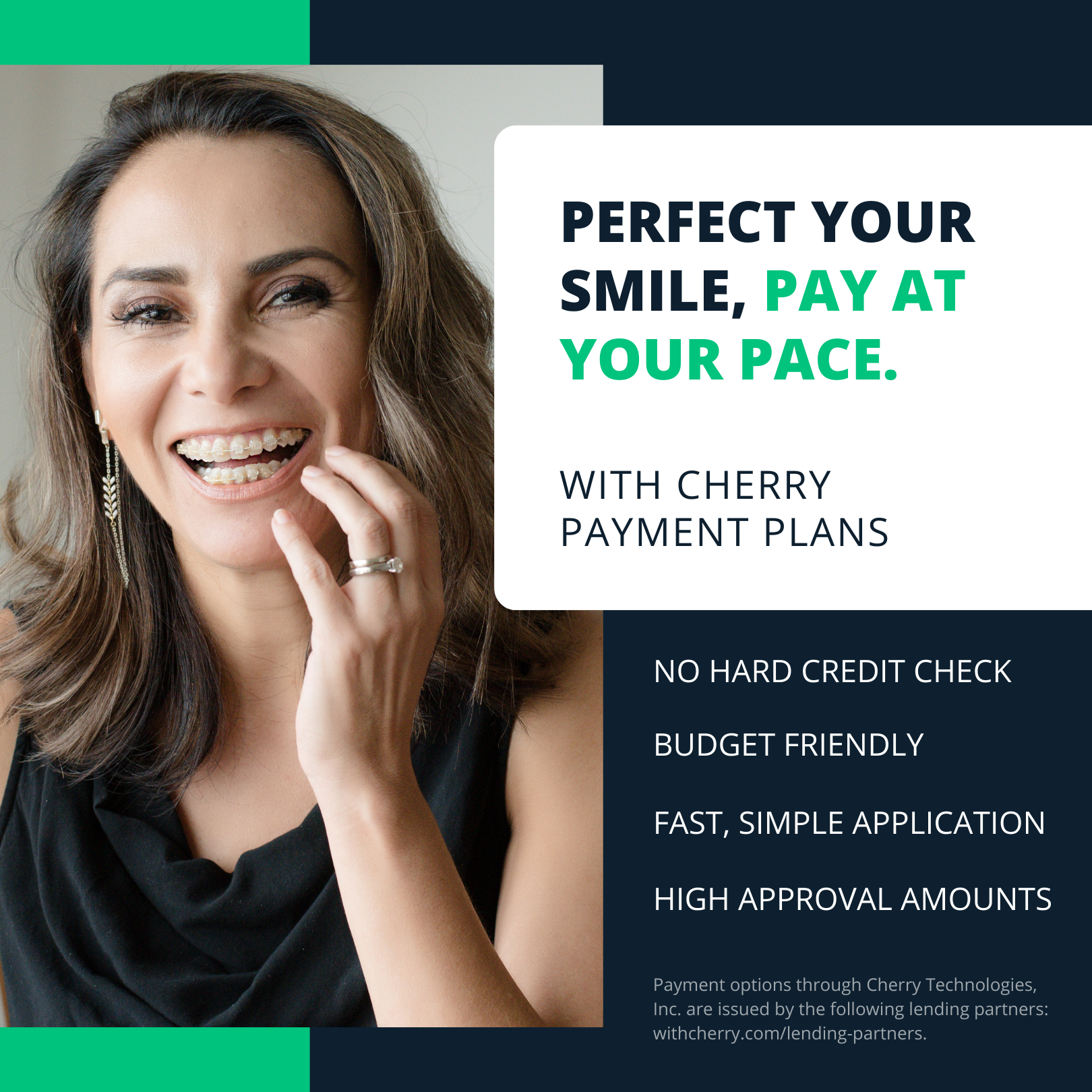 Woman smiling, promoting dental payment plans: